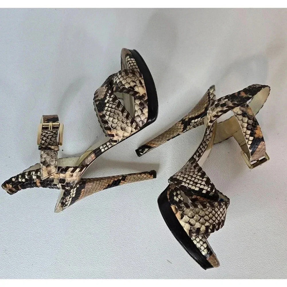 Michael Kors JET SET 6 Odessa 7.5 M Leather Snake Print Buckle HEELS Sandals - Picture 7 of 9